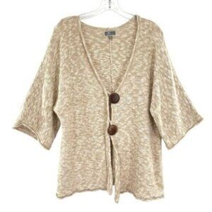 JM Collection Women's Beige Marbled Cardigan Sweater Granola Girl Neutral Knit